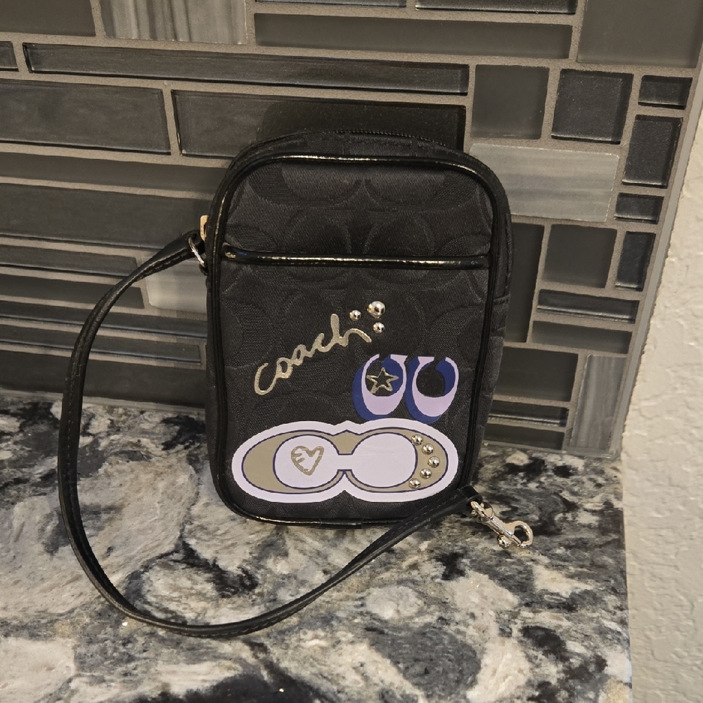 Coach Black Crossbody Bag with Purple and White Graphics